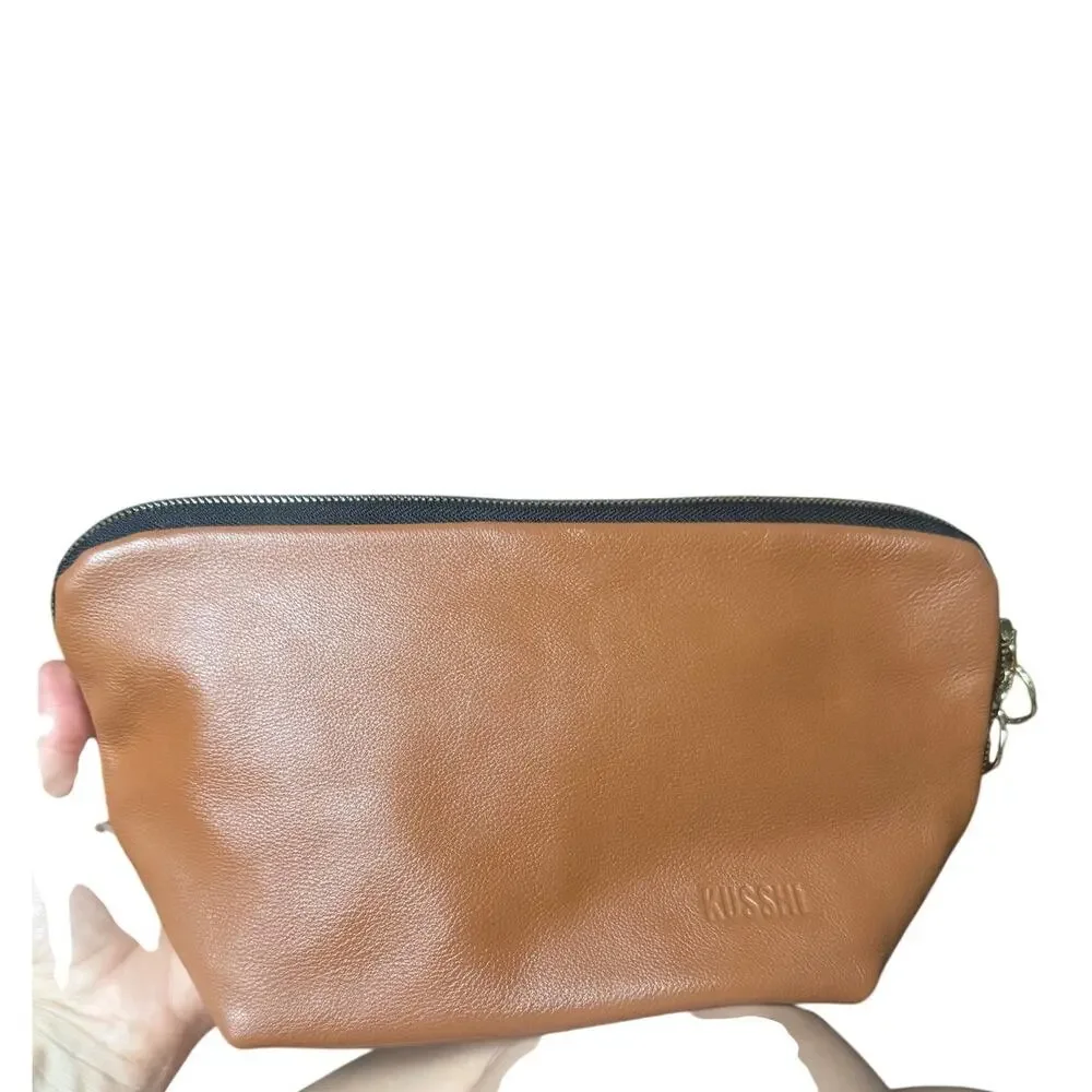 Kusshi Everyday Leather Makeup Bag in Camel Red Leather